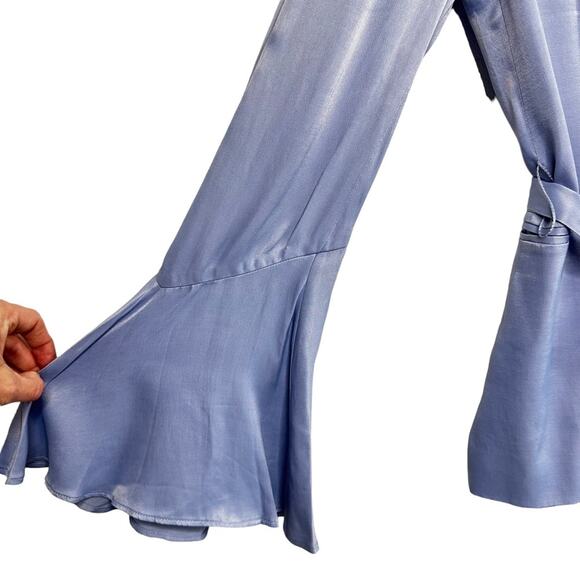 Free People Blazer Sz Small Frilled Cuff Lavender Satin Smooth Jacket  Romantic - Picture 12 of 15